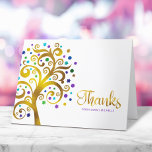 Bat Mitzvah Purple Gold Foil Tree of Life Modern Thank You Card<br><div class="desc">Make sure your favourite Bat Mitzvah shows her appreciation to all who supported her milestone event! Send out this sophisticated, personalised thank you card! This graphic faux gold foil tree with sparkly turquoise, teal, purple and blue Star of David and dot “leaves” overlays a white background. Personalise the custom text...</div>