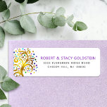 Bat Mitzvah Purple Gold Tree o Life Return Address Return Address Label<br><div class="desc">Be proud, rejoice and showcase this milestone of your favourite Bat Mitzvah with this fun, sophisticated, personalised return address label! A stunning, graphic faux gold foil tree with sparkly turquoise, teal, purple and blue Star of David and dot “leaves” overlays a white background. Personalise the custom text with your name...</div>