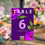 Bat Mitzvah Purple Pink Floral Watercolor Modern Table Number<br><div class="desc">No Bat Mitzvah party is complete without personalised table number cards. Let your favourite Bat Mitzvah be proud, rejoice and celebrate her milestone at her perfectly coordinated party. This sophisticated, chic, stunning, purple pink floral watercolor with modern san serif type overlays a dark plum purple background. Personalise the custom text...</div>
