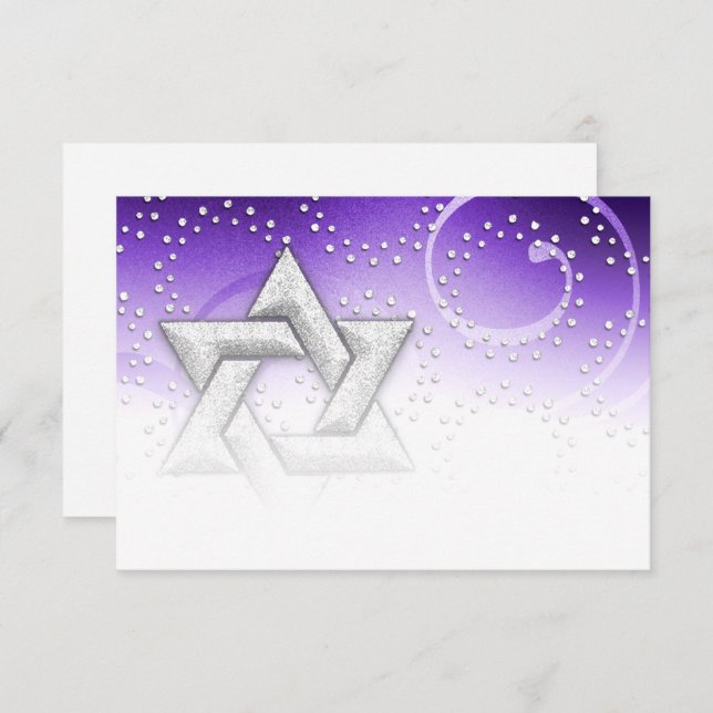 Bat Mitzvah Purple Shimmer Star of David RSVP Card (Front/Back)
