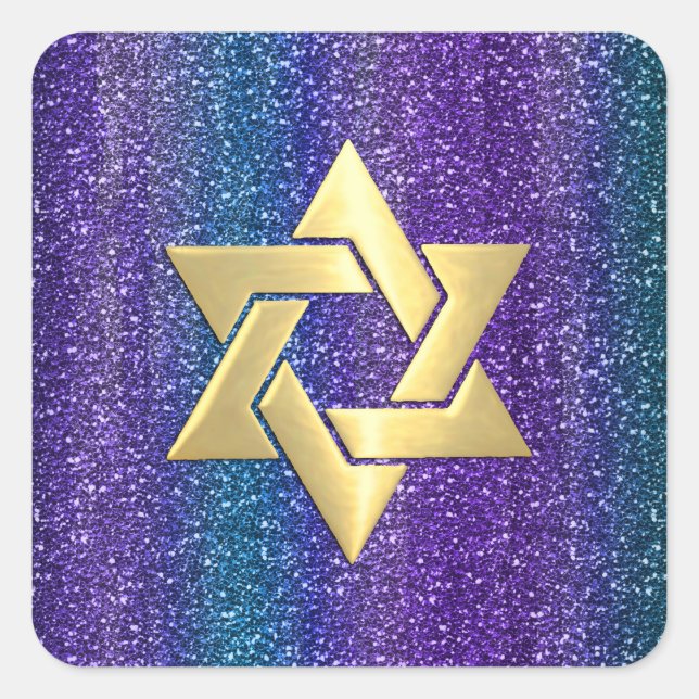 Bat Mitzvah Purple Teal Glittery Stripes Any Colou Square Sticker (Front)
