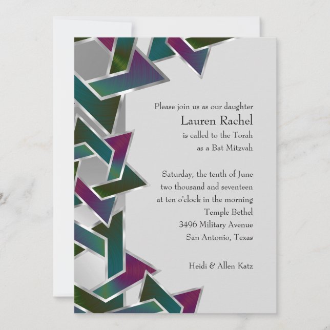 Bat Mitzvah Purple Teal Star of David on Any Colou Invitation (Front)