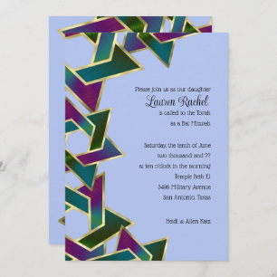 Bat Mitzvah Purple Teal Star of David on Any Colou Invitation