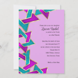 Bat Mitzvah Purple Turquoise Star of David Invitation