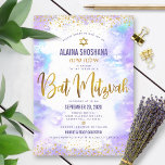Bat Mitzvah purple watercolor gold foil script  Invitation<br><div class="desc">Be proud, rejoice and showcase this milestone of your favourite Bat Mitzvah! Send out this stunning, modern, sparkly gold faux foil and glitter dots and typography script against a soft purple watercolor background, personalised invitation for an event to remember. Personalise the custom text with your Bat Mitzvah’s name, Hebrew name,...</div>
