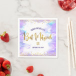 Bat Mitzvah Purple Watercolor Gold Script Confetti Napkin<br><div class="desc">Be proud, rejoice and showcase this milestone of your favourite Bat Mitzvah! Celebrate with this stunning, modern, stylish, custom paper napkin. Sparkly, faux gold foil calligraphy script and glitter dots overlay a soft purple watercolor background. Personalise with your Bat Mitzvah’s name and date or custom message. Guaranteed to add stylish...</div>