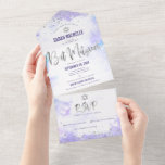 Bat Mitzvah Purple Watercolor Silver Script Modern All In One Invitation<br><div class="desc">Be proud, rejoice and showcase this milestone of your favourite Bat Mitzvah! Send out this stunning, modern, custom all-in-one invitation for an event to remember. Sparkly silver faux foil, glitter dots and typography script overlay a light purple watercolor background. This all-in-one product is an unique combination of a custom invitation...</div>