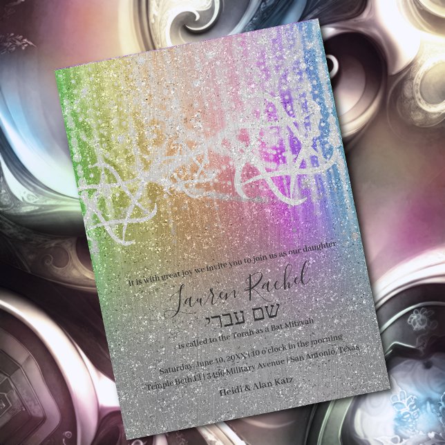 Bat Mitzvah Rainbow Extra Sparkly Invitation (Creator Uploaded)