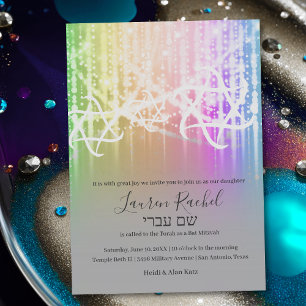 Bat Mitzvah Rainbow Sparkly Lights Invitation