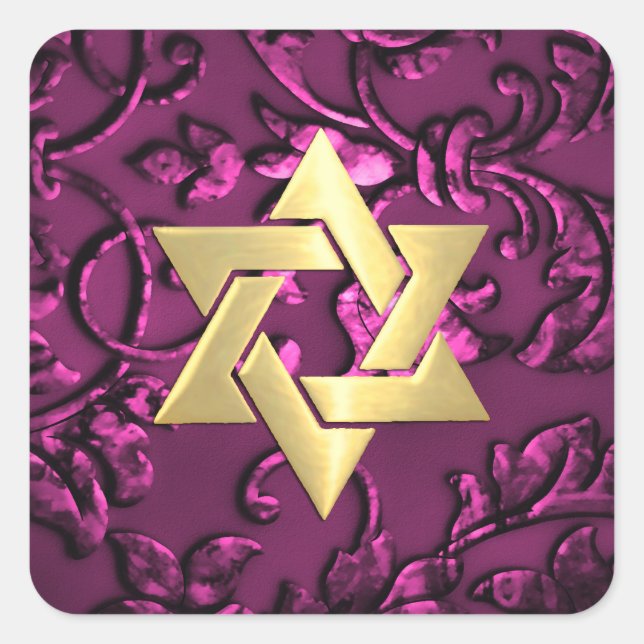 Bat Mitzvah Raspberry Pink with Any Colour Square Sticker (Front)