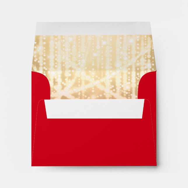 Bat Mitzvah Red and Gold Sparkly Lights Envelopes (Back (Bottom))