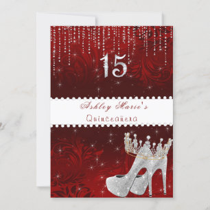 Bat Mitzvah Red Satin Princess Crown Diamonds Invi Invitation