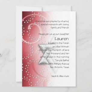 Bat Mitzvah Red Shimmer Star of David Invitation