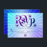 Bat Mitzvah Retro Boho Blue Purple Gradient Bold RSVP Card<br><div class="desc">Be proud, rejoice and showcase this milestone of your favourite Bat Mitzvah! Include this boho, retro, personalised RSVP insert card for your event. Fun, trendy, bold purple and navy blue typography with modern sans serif typography overlay a background of pop light turquoise and purple ombre gradient rays with white dots....</div>
