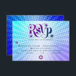 Bat Mitzvah Retro Boho Blue Purple Gradient Entrée RSVP Card<br><div class="desc">Be proud, rejoice and showcase this milestone of your favourite Bat Mitzvah! Include this boho, retro, personalised RSVP insert card for your event. Fun, trendy, bold purple and navy blue typography with modern sans serif typography overlay a background of pop light turquoise and purple ombre gradient rays with white dots....</div>