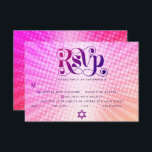 Bat Mitzvah Retro Boho Pink Orange Gradient Entrée RSVP Card<br><div class="desc">Be proud, rejoice and showcase this milestone of your favourite Bat Mitzvah! Include this boho, retro, personalised RSVP insert card for your event. Fun, trendy, bold dark hot pink and purple typography with modern sans serif typography overlay a background of pop light orange and pink ombre gradient rays with white...</div>