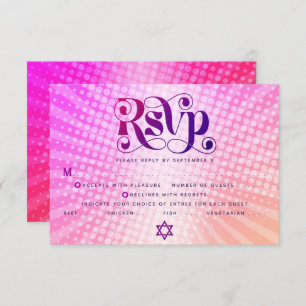 Bat Mitzvah Retro Boho Pink Orange Gradient Entrée RSVP Card