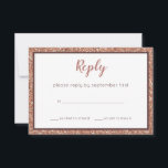 Bat Mitzvah Rose Gold Modern Faux Glitter Party RSVP Card<br><div class="desc">Modern mixed fonts and a faux glitter rose gold design makes these RSVP cards perfect for your Bat Mitzvah party or any elegant occasion. The front has a simulated glitter border around a classic white background with REPLY in a pink script font and your important RSVP details printed in a...</div>