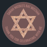 Bat Mitzvah Rose Gold Star Of David Thank You Classic Round Sticker<br><div class="desc">All text on these round stickers can be customised making these faux rose gold glitter Star of David envelope seals perfect for a Bat Mitzvah Thank You favour or for any occasion you wish to personalise them for. The Magen David fashioned out of photo real glitter pops against a dark...</div>