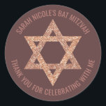 Bat Mitzvah Rose Gold Star Of David Thank You Classic Round Sticker<br><div class="desc">All text on these round stickers can be customised making these faux rose gold glitter Star of David envelope seals perfect for a Bat Mitzvah Thank You favour or for any occasion you wish to personalise them for. The Magen David fashioned out of photo real glitter pops against a dark...</div>