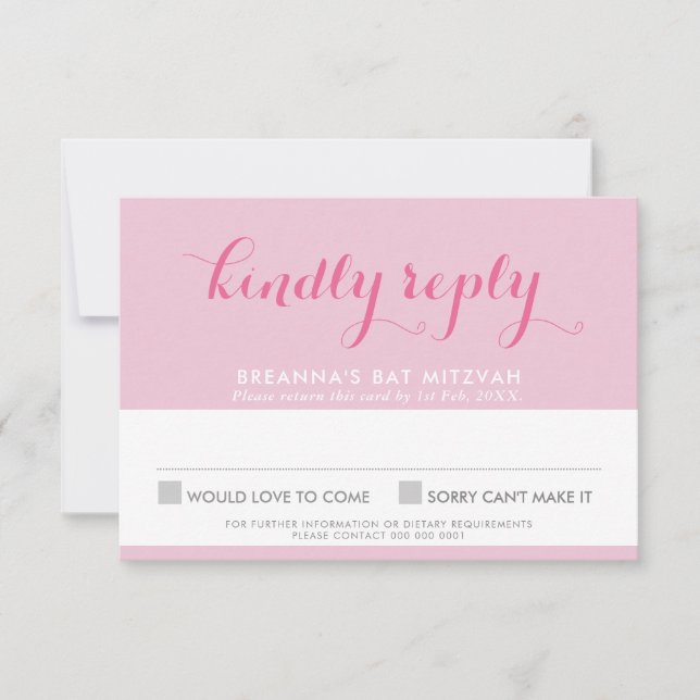 BAT MITZVAH RSVP cute stylish star of david pink Card (Front)
