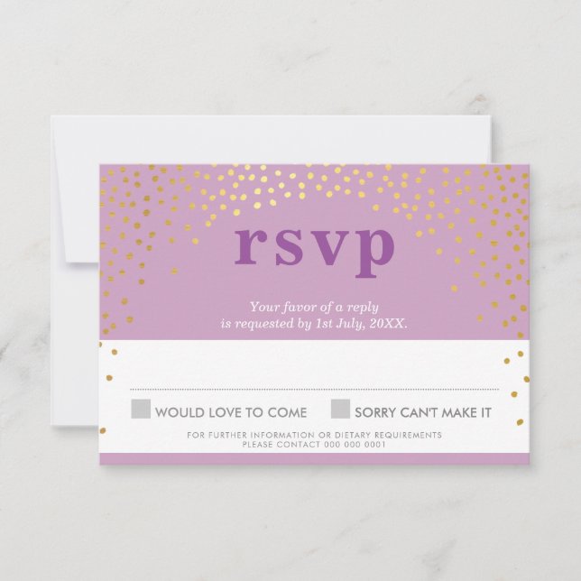 BAT MITZVAH RSVP rustic cute gold confetti purple Card (Front)