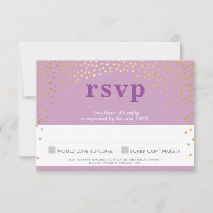BAT MITZVAH RSVP rustic cute gold confetti purple Card