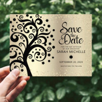 Bat Mitzvah Save Date Black Tree of Life Gold Foil