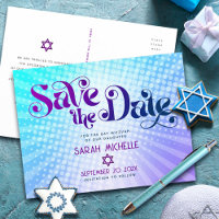Bat Mitzvah Save the Date Retro Blue Purple Ombre