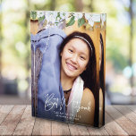 Bat Mitzvah Script Gold Floral Watercolor Keepsake Photo Block<br><div class="desc">Be proud, rejoice and showcase this milestone of your favourite Bat Mitzvah with this sophisticated, personalised keepsake custom photo block! A chic, stunning, white and gold glitter floral watercolor with white script typography and san serif type overlay the photo of your choice. Personalise the custom text with your Bat Mitzvah’s...</div>