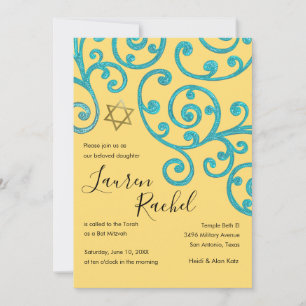 Bat Mitzvah Scroll Pattern Aqua Invitation