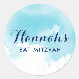 BAT MITZVAH SEAL star modern aqua blue watercolor
