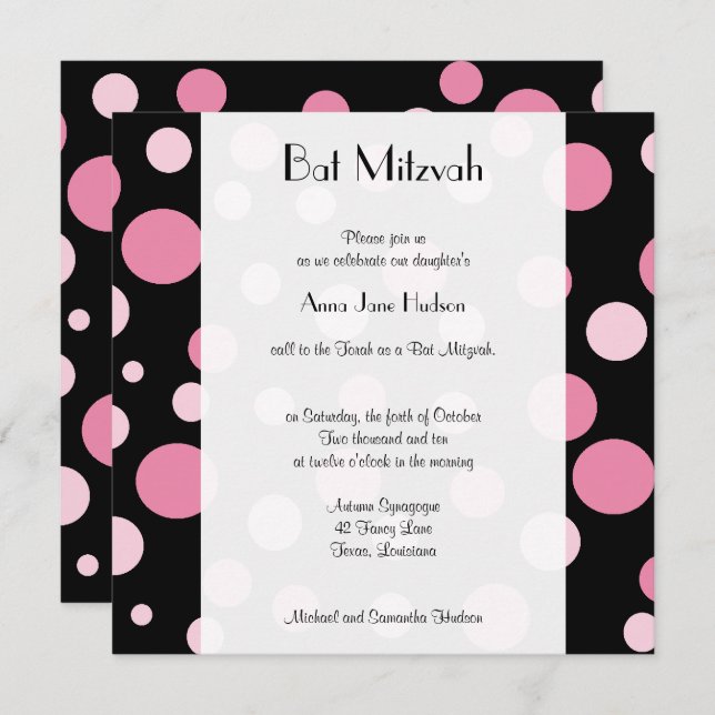 Bat Mitzvah - Seamless Dots, Spots - Pink Invitation (Front/Back)