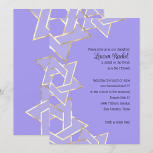 Bat Mitzvah Sheer Gold Star of David on Any Colour Invitation