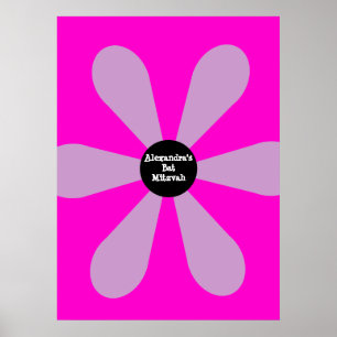 Bat Mitzvah Sign In Board Fun Flower Blue Pink