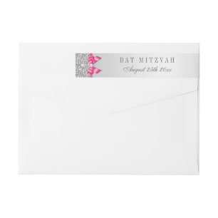 Bat Mitzvah Silver Sequins Hot Pink Bow Wrap Around Label