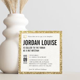 BAT MITZVAH simple modern chic gold glitter Invitation