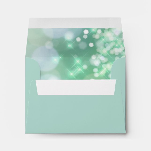 Bat Mitzvah Sparkle Lights Aqua Envelopes (Back (Bottom))