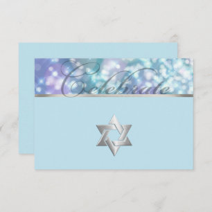 Bat Mitzvah Sparkle Lights Blue and Purple Invitation