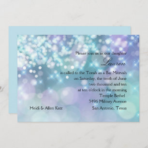 Bat Mitzvah Sparkle Lights Blue and Purple Invitation