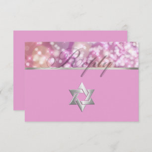 Bat Mitzvah Sparkle Lights Pink RSVP Card