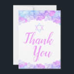 Bat Mitzvah Star of David Floral Pink Hydrangea Thank You Card<br><div class="desc">Show your appreciation to your family and friends for attending your Bat Mitzvah with this elegant thank you flat card. This design features a border of delicate hydrangea blossoms in shades of pink, aqua blue, and lavender. There is a Star of David accenting the card and the words "Thank You"...</div>
