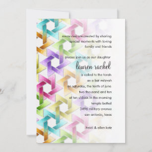 Bat Mitzvah Star of David Rainbow Damask Invitation