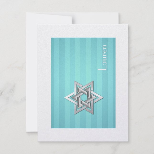 Bat Mitzvah Star of David Turquoise Thank You Card (Front)