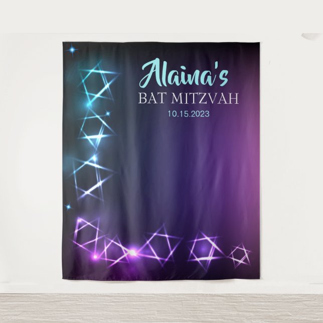 Bat Mitzvah Stars Photo Booth Party Backdrop Tapestry (Front)