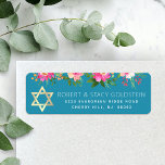 Bat Mitzvah Teal Blue Gold Floral Return Address Return Address Label<br><div class="desc">Be proud, rejoice and celebrate this milestone of your favourite Bat Mitzvah whenever you use this sophisticated, personalised return address label! A chic, stunning, peach pink floral watercolor, faux gold foil Star of David and modern white sans serif type overlay a dusty turquoise teal blue background. Personalise the custom text...</div>