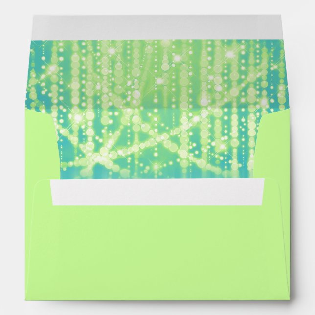 Bat Mitzvah Teal Blue Lime Green Sparkly ights Envelopes (Back (Bottom))