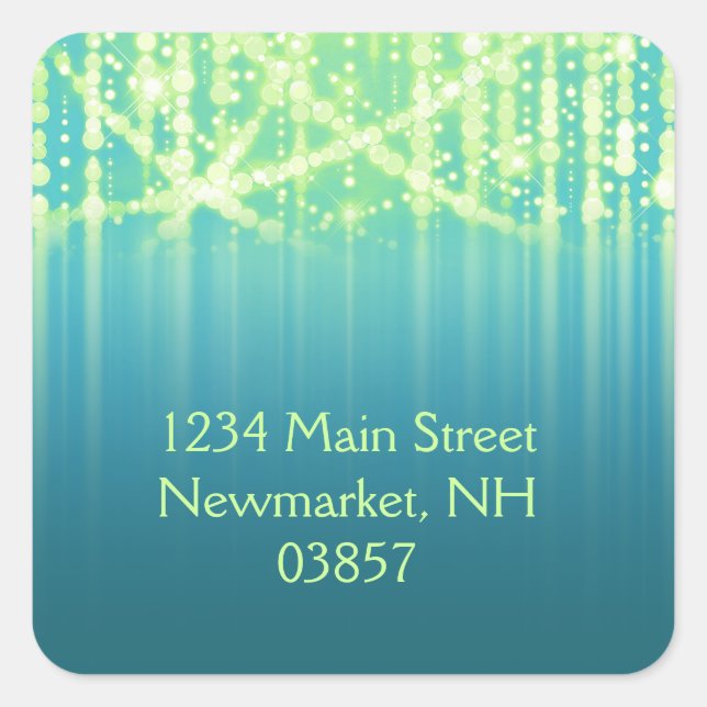 Bat Mitzvah Teal Blue Lime Green Sparkly Lights Square Sticker (Front)