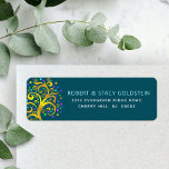 Bat Mitzvah Teal Gold Tree of Life Return Address Return Address Label<br><div class="desc">Be proud, rejoice and showcase this milestone of your favourite Bat Mitzvah with this fun, sophisticated, personalised return address label! A stunning, graphic faux gold foil tree with sparkly turquoise, teal, purple and blue Star of David and dot “leaves” overlays a rich, dark teal blue background. Personalise the custom text...</div>