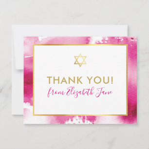 BAT MITZVAH thank you gold star pink watercolor Card